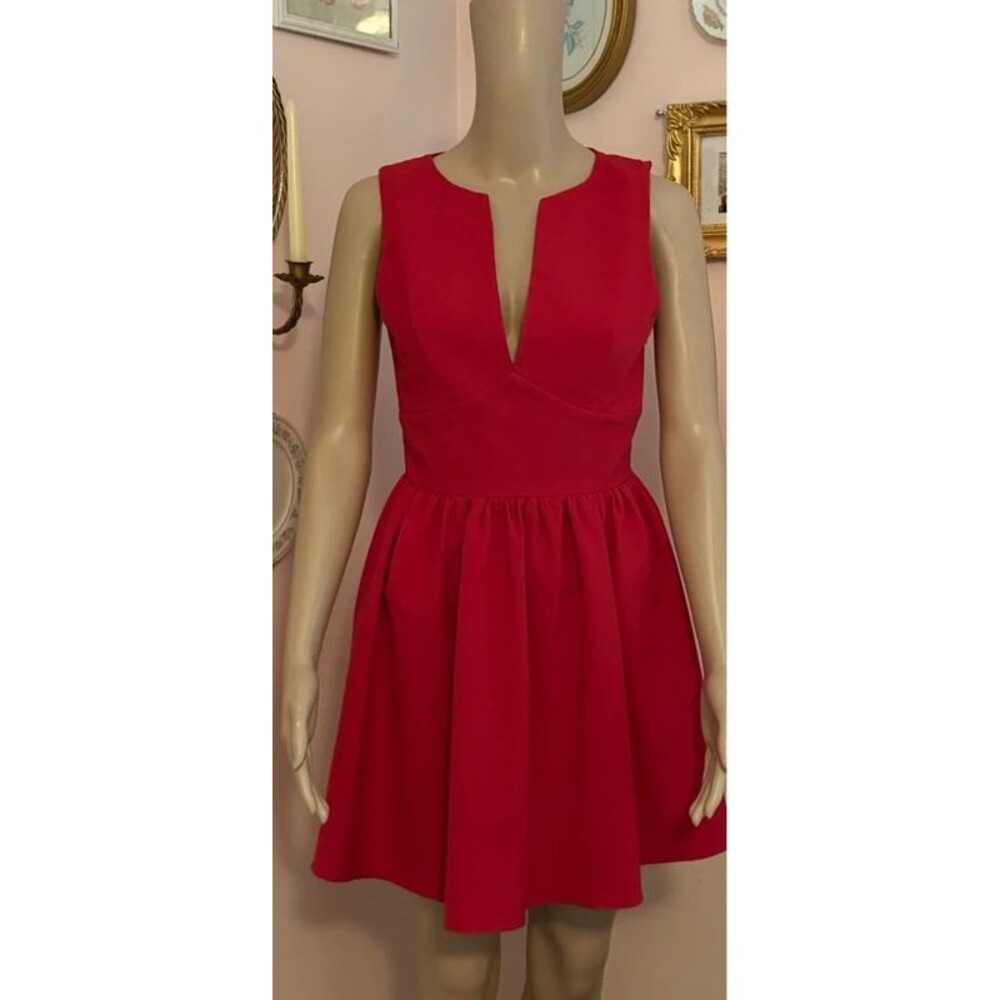 Lu Lu's Cherry Red Deep V Dress Size Small